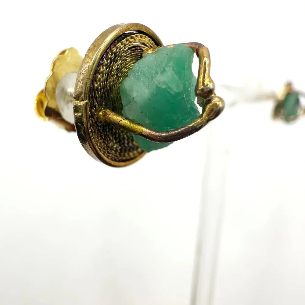 Asian Inspired Green Stone Nugget Pierced Stud Earring Unique Pierced Jewelry